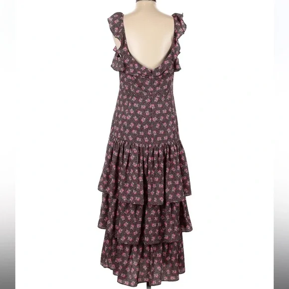 Likely Revolve Janie midi ditsy floral ruffle tiered dress black pink - Picture 3 of 7